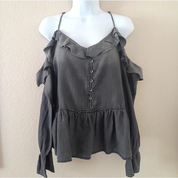 William Rast Cold Shoulder Ruffle Peplum Top Size Small - Picture 1 of 4